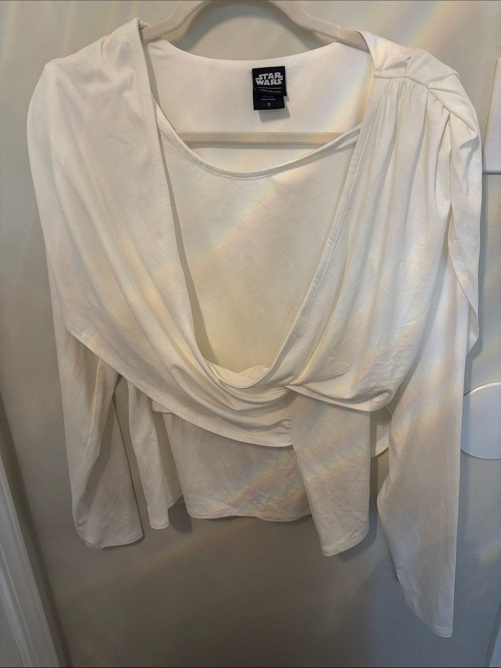 Star Wars Women's White Draped Cowl-Neck Pullover